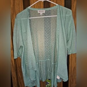 Elle Sz L Mint Green Open-Front Knit Cardigan